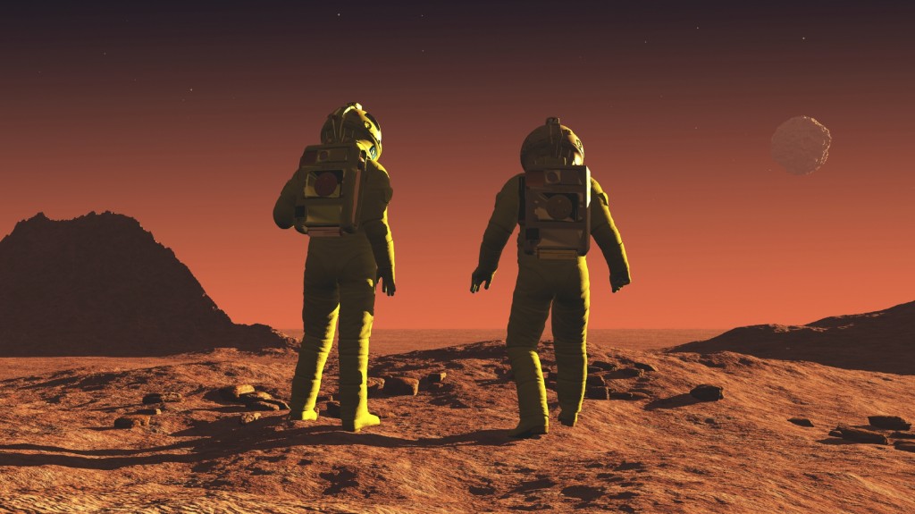 Men walking through mars impression 