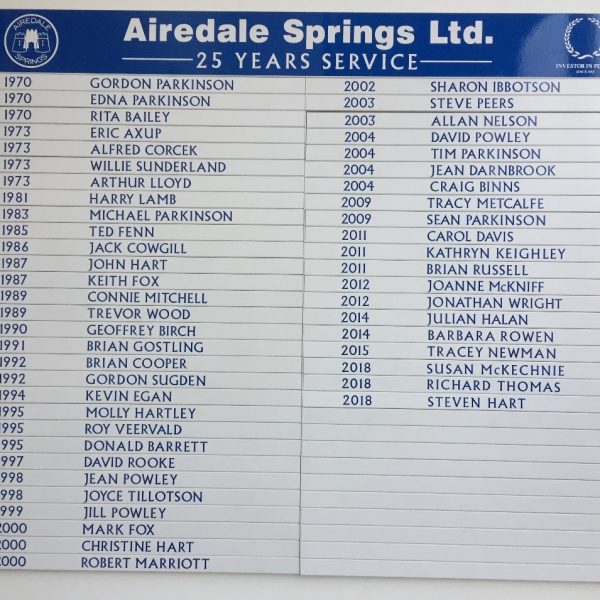 25 years of service - Airedale Springs