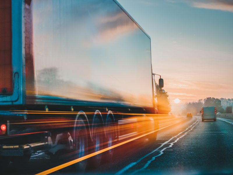 Lorry on motorway in motion