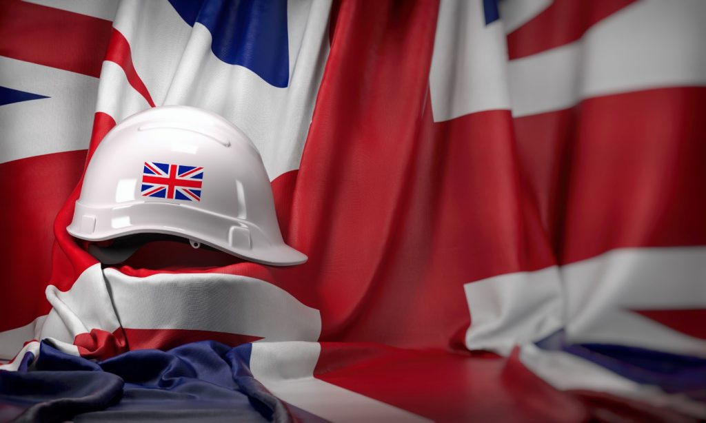 uk flag with hard hat