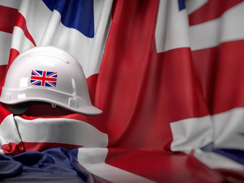 uk flag with hard hat