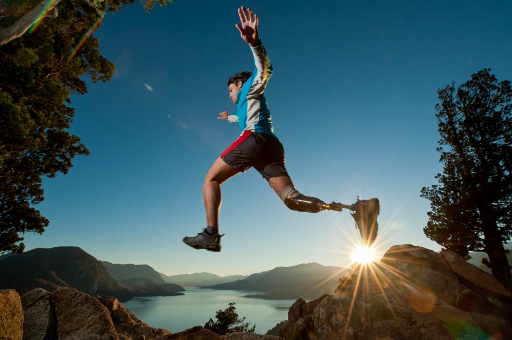 Disabled man jumping